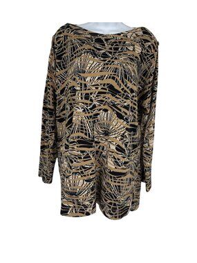 Chicos Womens Abstract Print Button Shoulder Sweater Top Size 2 US L